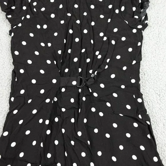 Urban Outfitters Mini Slip Baby Tee Dress Womens Medium Black Polkadot Button Up - Picture 9 of 10